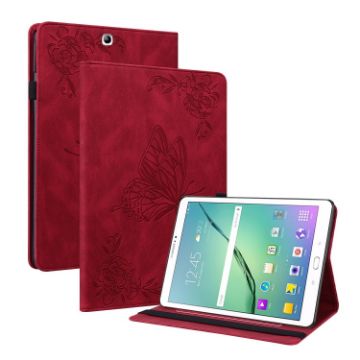 Samsung Galaxy Tab S2 9.7 T810 T815 Red Butterfly Flower Leather Case - 1