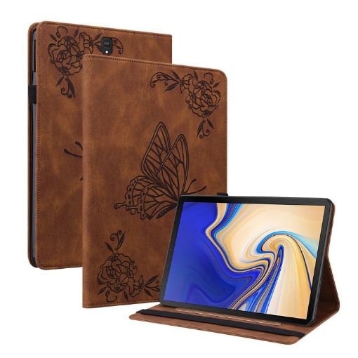 Samsung Galaxy Tab S4 10.5 SM-T830 Brown Butterfly Flower Leather Case - 1