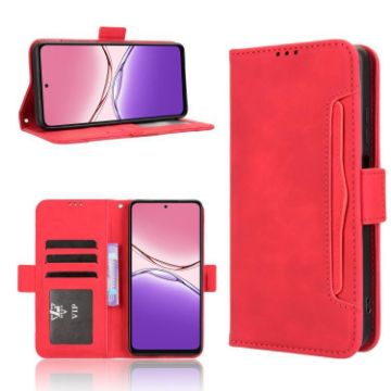 OPPO A5x 4G/5G Leather Phone Case Red - Card Slots, Calf Texture - 1