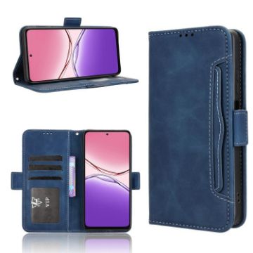 OPPO A5x 4G/5G Leather Phone Case Blue - Calf Texture & Card Slots - 1