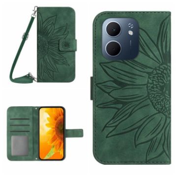 OPPO A5x 4G/5G Sun Flower Embossed Flip Leather Case with Lanyard - 1