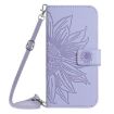 OPPO A5 5G Purple Sun Flower Embossed Flip Leather Case with Lanyard - 2