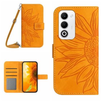OPPO A5 5G Sun Flower Embossed Flip Leather Case with Lanyard Yellow - 1