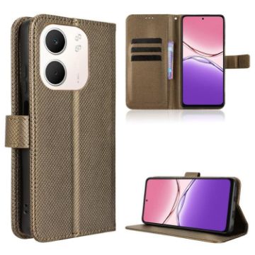 OPPO A5x 4G/5G Global Leather Phone Case - Brown Diamond Texture - 1
