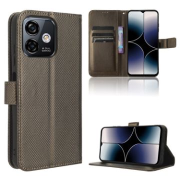 Ulefone Note 16 Pro Brown Leather Phone Case with Diamond Texture - 1