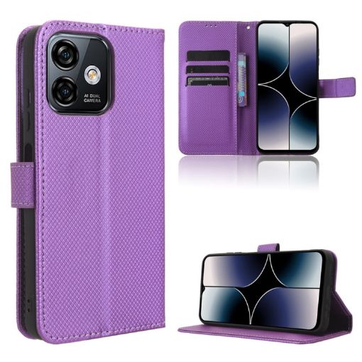Ulefone Note 16 Pro Purple Leather Phone Case - Diamond Texture - 1