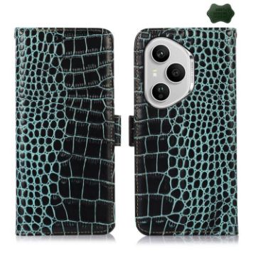 For Honor 400 Pro Global Crocodile Cowhide Leather Phone Case Green - 1