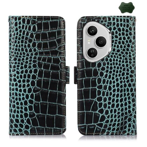 For Honor 400 Pro Global Crocodile Cowhide Leather Phone Case Green - 1