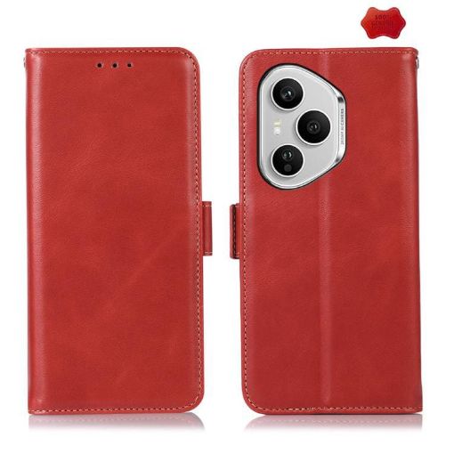 For Honor 400 Pro Red Leather Phone Case - Crazy Horse Cowhide 160.8mm - 1