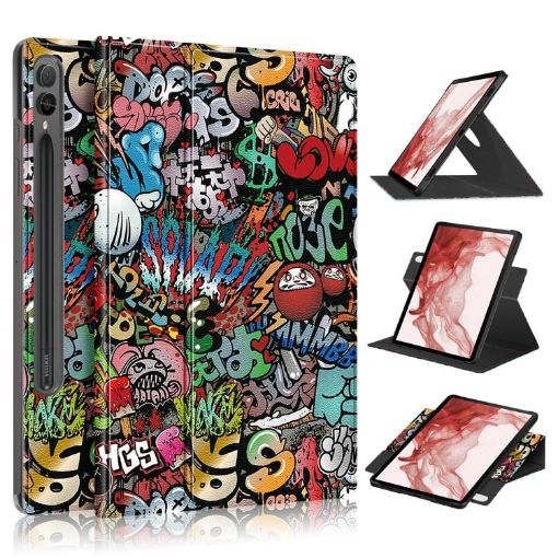 Samsung Galaxy Tab S9+ 360 Rotation Stand Leather Case (Graffiti) - 1