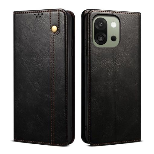 OnePlus 13s 5G Black Leather Phone Case - Oil Wax Crazy Horse Texture - 1