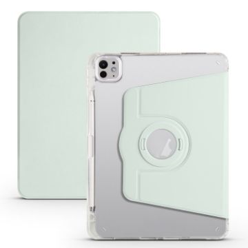 iPad Pro 13 2024 Clear Acrylic 360 Rotating Leather Case - Light Green - 1