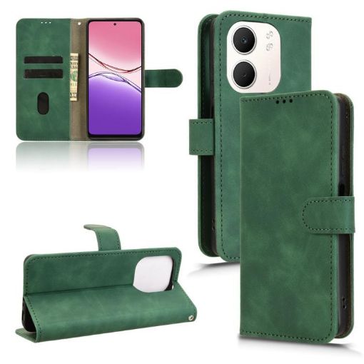 OPPO A5x 5G/4G Green Magnetic Flip Leather Phone Case Skin Feel - 1