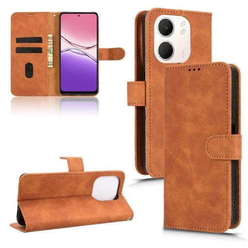 OPPO A5x 5G/4G Brown Magnetic Flip Leather Phone Case Skin Feel - 1