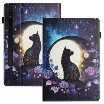Samsung Galaxy Tab S7 Litchi Texture Leather Case - Cat Design - 1