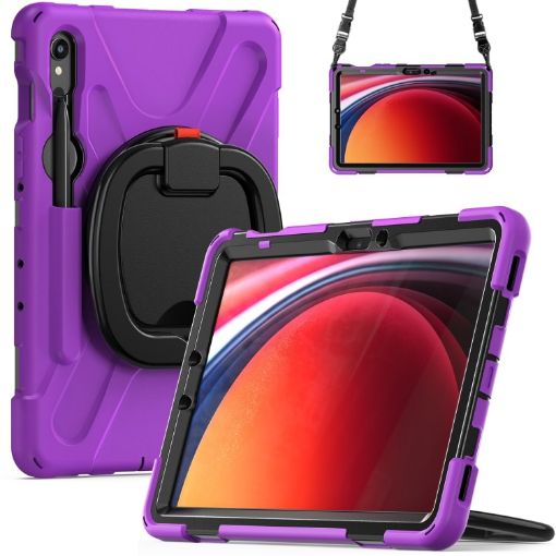 Samsung Galaxy Tab S9/S8/S7 Purple Silicone Hybrid Case with Strap - 1