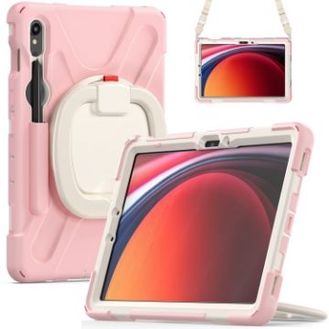 Samsung Galaxy Tab S9/S8/S7 Pink Silicone Hybrid Case with Strap - 1