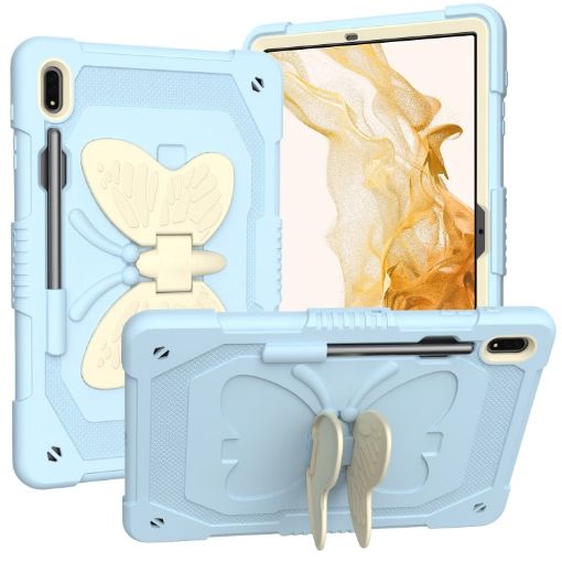 Samsung Galaxy Tab S9+ Rugged Case with Butterfly Kickstand (Beige/Blue) - 1