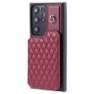 Samsung Galaxy S23 Ultra 5G Red Grid Texture Card Bag Case with Lanyard - 2
