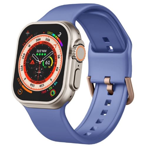 Apple Watch Series 8 45mm Cyan Blue Silicone Pin Buckle Band - 1