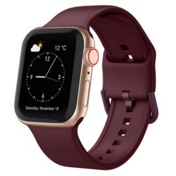 Apple Watch Series 7 45mm Wine Red Silicone Pin Buckle Band - 1