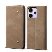 OPPO Reno14 5G Khaki Denim Texture Flip Leather Case - Global Style - 1