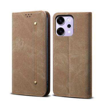 OPPO Reno14 5G Khaki Denim Texture Flip Leather Case - Global Style - 1
