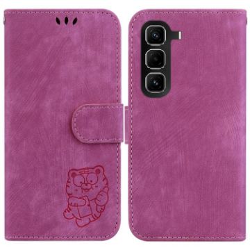 Infinix Hot 50 Pro 4G Rose Red Little Tiger Embossed Leather Case - 1