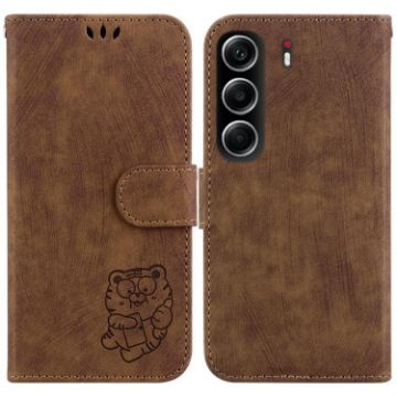 Tecno Camon 40 Little Tiger Embossed Leather Case - Brown - 1