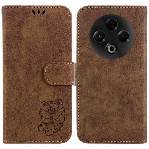 Tecno Spark 30 4G Brown Leather Embossed Phone Case - Little Tiger - 1