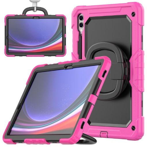 Samsung Galaxy Tab S9+/S10+ Silicone Hybrid Case with Handle - Rose Red - 1