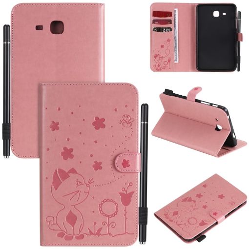 Samsung Galaxy Tab A7.0 (2016) T280 Pink Cat Bee Leather Case with Holder - 1