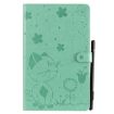 Samsung Galaxy Tab A9.7 T550 Green Cat Bee Embossed Leather Case - 2