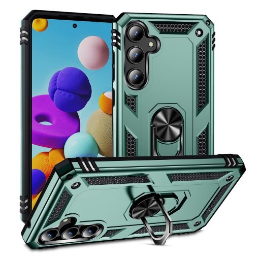 Samsung Galaxy A35 5G Shockproof TPU + PC Case with Holder - Dark Green - 1
