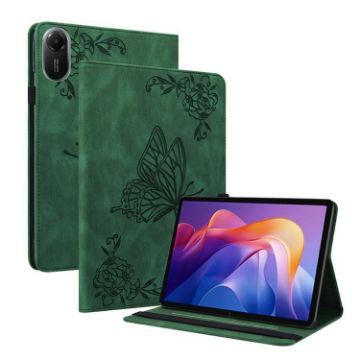 Redmi Pad 2/SE 11 2025 Green Butterfly Flower Embossed Leather Case - 1