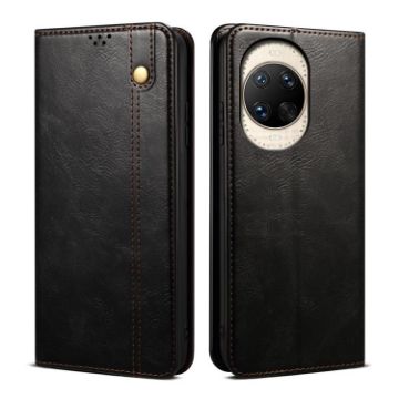 Huawei nova 14 Pro Black Leather Phone Case - Oil Wax Crazy Horse Texture - 1