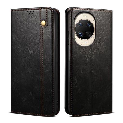 Huawei nova 14 Pro Black Leather Phone Case - Oil Wax Crazy Horse Texture - 1