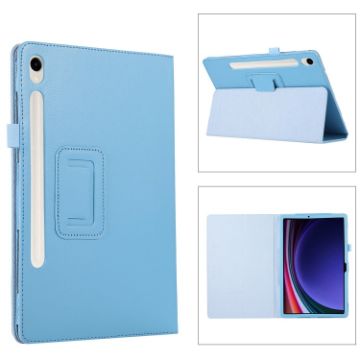 Samsung Galaxy Tab S9 Sky Blue Litchi Leather Case with Holder - 1