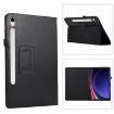 Samsung Galaxy Tab S9 Ultra Litchi Leather Case with Holder - Black - 1