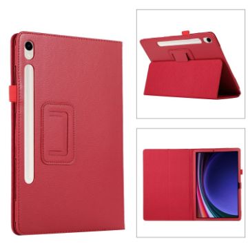 Samsung Galaxy Tab S9 Ultra Red Litchi Leather Case with Holder - 1