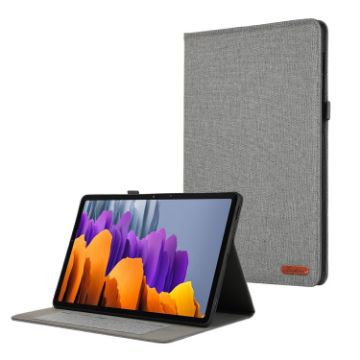 Samsung Galaxy Tab S10 Ultra Grey Fabric Texture Flip Leather Case - 1