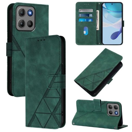 Moto G15 Power Crossbody 3D Embossed Flip Leather Case - Dark Green - 1