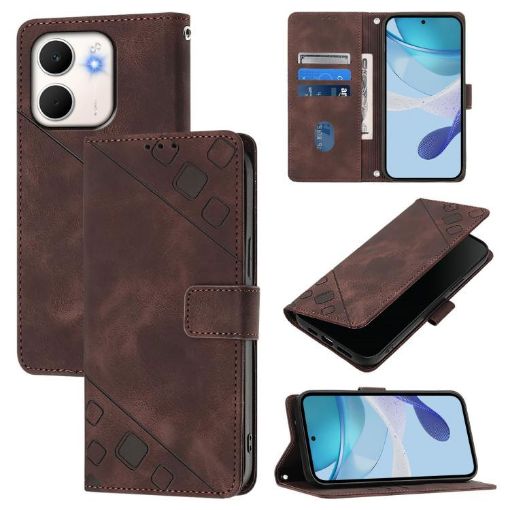 OPPO A5x 4G/5G Global Brown Embossed Leather Phone Case Skin-feel - 1