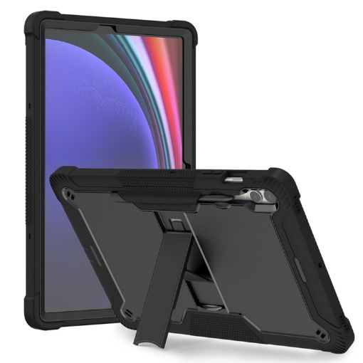 Samsung Galaxy Tab S9+ Shockproof Silicone Hybrid Case with Holder - Black - 1