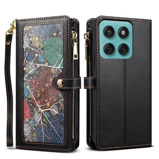 Motorola Edge 60 ESEBLE Star Series Lanyard Wallet RFID Leather Case Black - 1