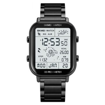 SKMEI 1888 Men's Waterproof Sports Digital Watch, Stainless Steel, Black - 1