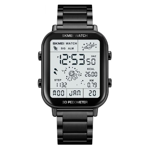 SKMEI 1888 Men's Waterproof Sports Digital Watch, Stainless Steel, Black - 1