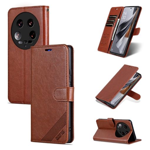 Xiaomi 14 Ultra AZNS Sheepskin Texture Flip Leather Case - Brown - 1