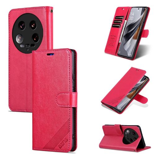 Xiaomi 14 Ultra AZNS Red Sheepskin Texture Flip Leather Phone Case - 1