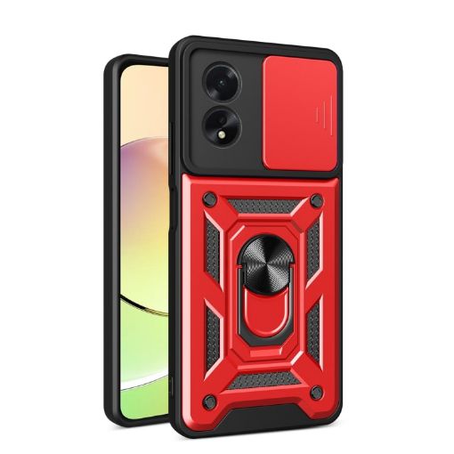 OPPO A38 4G Red Phone Case with Sliding Camera Cover TPU Hybrid PC - 1